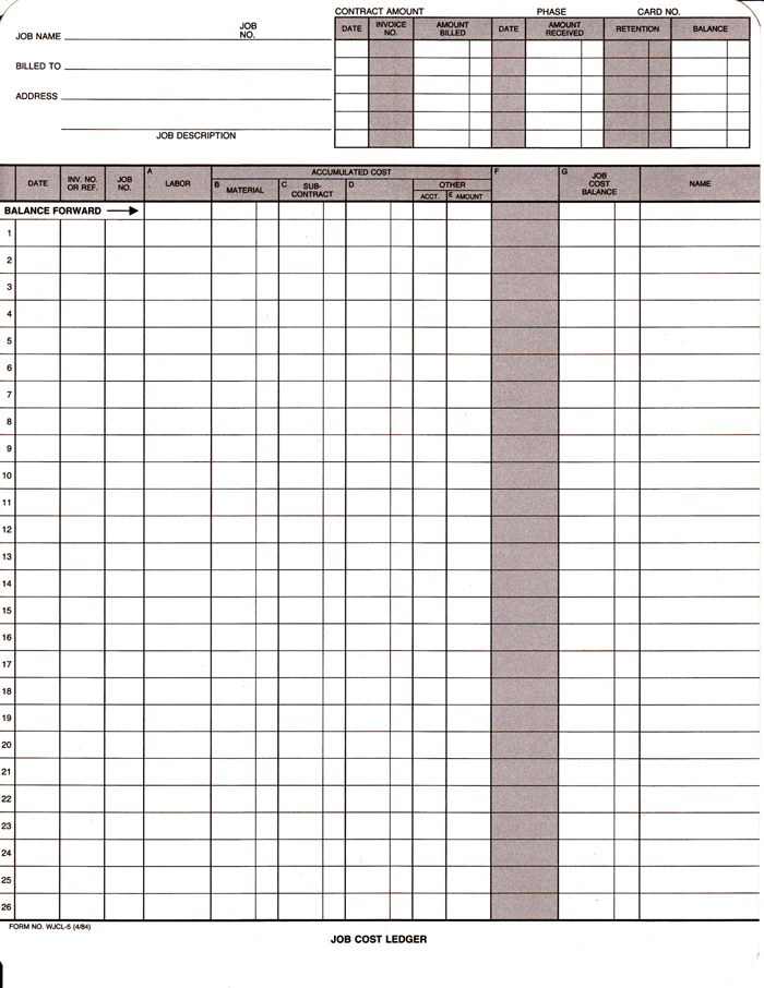 WJCL5 JOB COST LEDGER